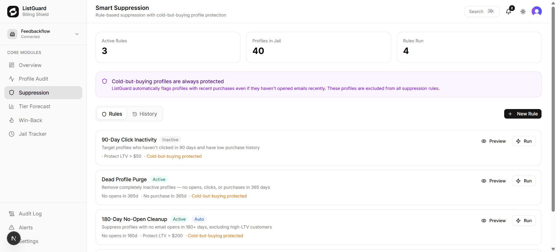 Smart Suppression rules list