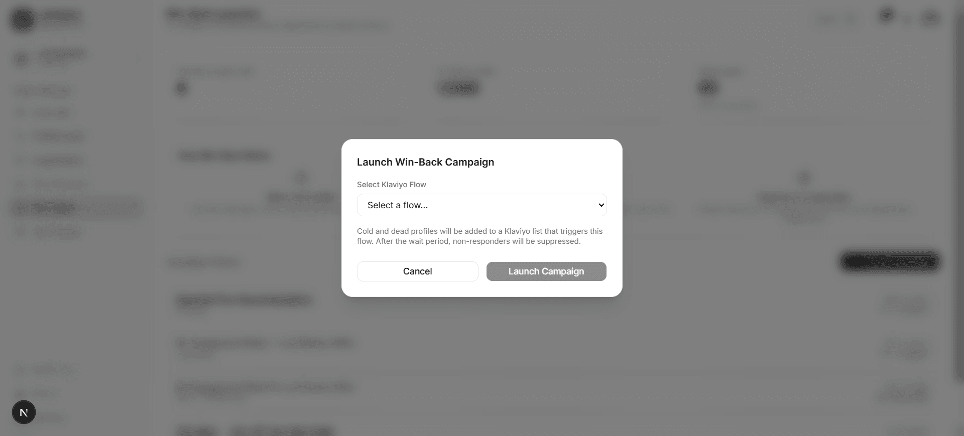 Launch Win-Back Campaign dialog